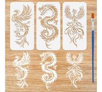 FINGERINSPIRE 3PCS Dragon Phoenix Stencils for Painting with Brush 15x30cm Reusable Phoenix with Wings Template Hollowed Dragon Pattern Stencil Plastic Oriental Animal Theme Template for DIY