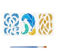 FINGERINSPIRE 3PCS Feather Stencils with 1Pc Plastic Paint Brush 21x29.7cm Birds Feather Pattern Drawing Template Fantasy Themes Stencil for Painting on Wood, Canvas, Fabric, Wall, Furniture
