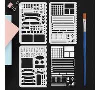 FINGERINSPIRE 3PCS Hand Account Planning Layout Stencil with Brush 12x18cm Bullet Journal Boxes Decoration Template Numbers 0-9 Letters A-Z Stencil Diary Theme Template for Wall Floor Decoration