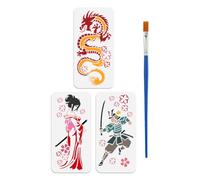 FINGERINSPIRE 3PCS Japanese Style Stencils with a Brush 15x30cm Samurai Dragon Stencils Woman and Cherry Blossoms Pattern Drawing Templates for Fabric Painting Wood Decor DIY Home Crafting