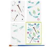 FINGERINSPIRE 3PCS Layer Dragonflies and Flowers Stencils with Brush 21x29.7cm Dragonfly Stencil Flower Leaves Pattern Stencil Animals Theme Template for Drawing DIY Furniture Wall Fabric Decoration