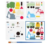 FINGERINSPIRE 3PCS Layered Construction Trucks Stencils with Plastic Brush 15x15cm Layered Truck Stencil Transport Theme Template for Painting on Wood, Wall, Canvas, Fabric and Furniture