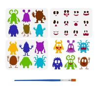 FINGERINSPIRE 3PCS Layered Cute Monsters Stencils with Plastic Brush 21x29.7cm Reusable Monster Silhouette Stencil Fantasy Theme Template for Drawing DIY Furniture Wall Floor Fabric Decoration