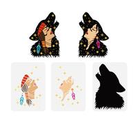 FINGERINSPIRE 3Pcs Layered Wolf Human Stencil 29.7x21cm Reusable Native Indian Painting Stencil Decorative Stars Stencil Character Theme Stencil for Painting on Wall Wood Canvas Fabric Floor Furniture