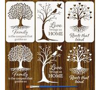 FINGERINSPIRE 3PCS Trees Words Painting Stencil with Plastic Brush 21x29.7cm Reusable Leaves Branches Drawing Template Heart Love Heart Stencil DIY Plant Theme Template for Painting on Wood