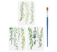 FINGERINSPIRE 3PCS Willow Leaves Painting Stencil with 1Pc Plastic Paint Brush, 21x29.7cm, 3 Styles Weeping Leaves Stencil for DIY Home Decoration
