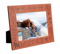 FINGERINSPIRE 3rd Wedding Anniversary Frame Gifts 13x18cm 3 Years of Marriage Engraved Leather Picture Frame Brown Hanging/Tabletop Photo Frame with Flocked Backing Anniversary Wedding Gift Frame