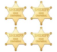 FINGERINSPIRE 4 Pack Sheriff Badge 2.1x2.36 Inch Golden Alloy Star Metal Sheriff Badge Hexagram Police Badges with Pin-back for Western Parties Cowboy Costume Accessories Western Theme Events
