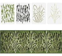 FINGERINSPIRE 4 Pcs Bark Camouflage Stencil 21x29.7cm Camouflage Grass Bark Pattern Stencils Plastic Wall Camo Stencil Kit Reusable DIY Art and Craft Stencils for Scrapbooking Wall Decor
