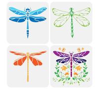 FINGERINSPIRE 4 PCs Dragonfly Stencil - 20x20cm Floral & Wild Insects Patterns on Wall, Canvas, Fabric & Furniture