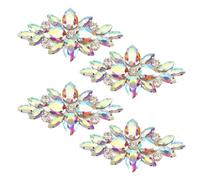 FINGERINSPIRE 4 Pcs Flower Rhinestone Applique 3.39x1.65" Iron on Rhinestone Patch AB Color Sew on Crystal Appliques Floral Wedding Hotfix Rhinestone Patches for Wedding Bridal Dress Clothes Decor