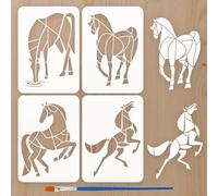 FINGERINSPIRE 4 Pcs Geometric Horses Painting Stencil with Paintbrush 29.7x21cm Reusable Elegant Horse Stencils for Painting on Wood, Fabric, Canvas & Furniture Home Decor
