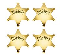 FINGERINSPIRE 4 PCS Golden Sheriff Badge 2.24x2.56inch Iron Star Badge Brooches for Costumes, Western Parties & Cowboy Themes - Vintage Style Sheriff Star Pins for Jackets, Hats & Backpacks