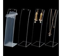 FINGERINSPIRE 4 PCS L-Shape Acrylic Necklace Holder 7.9 inch Height Clear Necklace earing Display Stand Necklace Organizer Long Chain Pendant Jewelry Storage Rack for Retail Display Marketing