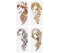 FINGERINSPIRE 4 Pcs Large Face Painting Stencil 11.8x5.9 PET Beautiful Girl Spraying Huge Reusable Lady Line Art Face Wall Stencil Woman Themes for DIY Scrapbook