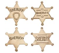 FINGERINSPIRE 4 Pcs Metal Sheriff Badge 2.36inch 4 Styles Iron Star with Word Sheriff Brooch Pins Antique Golden Police Badge with Pin Western Cowboy Sheriff Badge for Woman Man Cosplay Party Supply