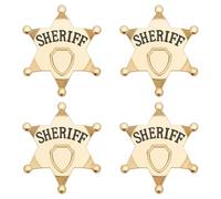 FINGERINSPIRE 4 PCS Metal Sheriff Badge 63.5x56mm Alloy Star Brooch Pin with "Sheriff" Engraving, Golden Color Western Badges for Costumes, Cowboy Parties & Role Play Supplies