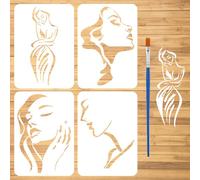 FINGERINSPIRE 4 Pcs Minimalist Figures Painting Stencil with Brush 21x29.7cm Beauty Lady Pattern Drawing Template Modern Art Woman Theme DIY Stencil for Painting on Wood Wall Fabric Furniture