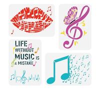 FINGERINSPIRE 4 pcs Music Painting Stencil 8.3x11.7 inch Reusable Musical Notes Lips Butterfly Drawing Template Life Without Music is a Mistake Stencil for Painting on Wood Wall Fabric Furniture