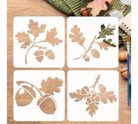 FINGERINSPIRE 4 Pcs Oak Branches Painting Stencil with Brush 15x15cm Oak Leaves Drawing Template Acorns DIY Stencil Plants Theme Decoration Template for Painting on Wood Wall Fabric Furniture