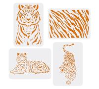 FINGERINSPIRE 4 Pcs Tiger Stencils for Painting 29.7x21cm Tiger Skin Pattern Drawing Stencils Reusable Mylar DIY Art Craft Painting Template Chalk Signs Stencil for Wood, Floor, Wall and Fabric
