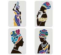 FINGERINSPIRE 4 PCS Tribal Women Stencil 29.7x21cm, Wall Stencils for Painting Reusable Large DIY Art and Craft PET African Tribal for Painting on Wall and Fabric
