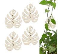 FINGERINSPIRE 4 Pcs Wooden Tropical Monstera Leaf Wall Clips for Climbing Plants 4.3x5.3inch Floral White Color Leaf Wall Clips for Vines Houseplant Vines Wall Fixed Supplies Home Office Decoration
