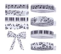 FINGERINSPIRE 4 Rolls Music Ribbons 36M Musical Notes Piano Keys Ribbon 1.6CM Black and White Polyester Ribbons 10 Yard(9M) by Roll for DIY Crafts Packaging Scrapbooking