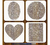 FINGERINSPIRE 4 Styles Fingerprint Wall Art Stencil 7.9x7.9 Inch Fingerprint Drawing Template Heart Round Oval Rectangle Pattern Art Stencils with a Brush for Crafts Fabric Wood Decor