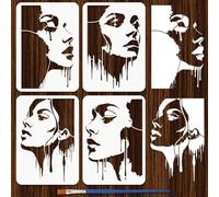 FINGERINSPIRE 4 Styles Woman Stencils 21x29.7CM Water Drop Woman Stencils Reusable PET Portrait Templates Lady Face Stencil Set with a Brush for Home Decor Furniture Wood Wall DIY Craft