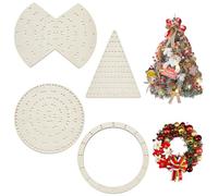 FINGERINSPIRE 4 Styles Wooden Wreath Frames for Craft Circular Wooden Wreath Boards Christmas Tree Shaped Macrame Flower Boards for Mesh Wreath Form Bow Shaped DIY Wreath Decor Supplies for Christmas