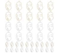 FINGERINSPIRE 40 Pcs Abstract Face Open Bezel Pendants - 4 Styles 2 Size Hollowed-out Zinc Alloy Charms Platinum/Golden Bohemian Pendants for Necklace Bracelet Earrings Making, DIY Jewelry Craft