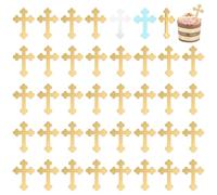 FINGERINSPIRE 40 Pcs Cross Cake Toppers Gold Mirrored Acrylic Crossing Cupcake Toppers Cross Cake Decorations Cross Cake Charm for Baptism, Religion Celebration, Babyshower, Wedding Christian Decor