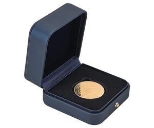 FINGERINSPIRE 40mm Coin Presentation Display Box Holder Prussian Blue Square Imitation Leather Coin Storage Boxes with Black Velvet Inside Commemorative Coin Challenge Coins Medals Badges Gift Case
