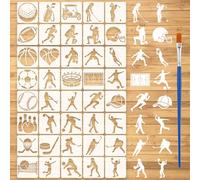 FINGERINSPIRE 40PCS Sports Theme Stencils with a Brush 13x13cm Small Sport Ball Painting Stencils Basketball Football Drawing Template Athlete Silhouettes Stencil for DIY Art Wood Wall Home Decor