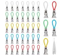 FINGERINSPIRE 40Pcs Tea Towel Clips 52.5~54mm Long 5 Colors Stainless Steel Towel Clips with Plastic Loops Multi-Color Kitchen Towel Hanging Clip for Bedroom, Bathroom, Kitchen, Cupboard