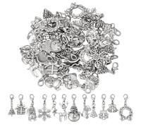 FINGERINSPIRE 48 Pcs Alloy Christmas Charm with Lobster Claw Clasps 12 Style Antique Silver Christmas Trees Snowflakes Stockings Elk Santa Claus Christmas Pendant Decoration for Jewelry Keychain DIY