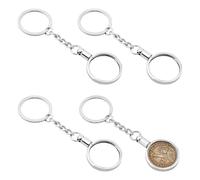 FINGERINSPIRE 4PCS 105mm Long Coin Holder Keychain for 25mm Coins Zinc Alloy Metal Coin Display with Brass Iron Bezel Ring Platinum Color Flat Round Design for Everyday Carry Coin Collection