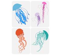 FINGERINSPIRE 4PCS 4 Styles Jellyfish Stencil for Painting 21x29.7cm Reusable Sea Life Stencils Jellyfish Pattern Ocean Theme Stencil for Painting on Wall Wood Canvas Fabric Floor Furniture