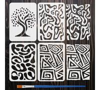 FINGERINSPIRE 4Pcs Abstract Elements Stencils with a Brush 29.7x21cm 4Styles Floral Pattern Painting Stencils Tree of Life Drawing Stencil PET Floral Themes Template for Home Decoration