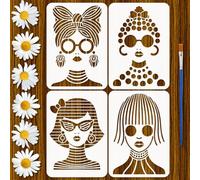 FINGERINSPIRE 4Pcs Abstract Female Painting Stencil with Paintbrush 29.7x21cm Reusable Abstract Women Pattern Stencil Women Theme Stencils for Painting on Wall, Furniture, Fabric, Wood and Paper