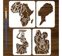FINGERINSPIRE 4PCS African Tribal Woman Stencils with a Brush 2 Sizes African Map Queen Painting Stencil Woman Silhouette Stencils Reusable PET Templates for Painting on Walls Fabric DIY Home Decor