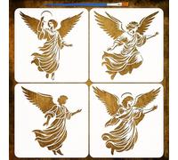 FINGERINSPIRE 4Pcs Angel Pattern Stencils with a Brush 30x30cm Archangel Painting Stencils Angel Pattern Stencil PET Fantasy Themes Stencil Human Themes Template for Wood Floor Wall DIY