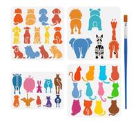 FINGERINSPIRE 4PCS Animal Back Silhouette Stencils for Painting with Brush A4/30cm Reusable Farm Animals Template Hollowed Puppy Dog Cat Pig Rabbit Stencil Plastic PET Animal Theme Template for Decor
