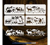 FINGERINSPIRE 4PCS Animal Scenes Stencils with Brush 30x15cm Mountains and Forests Animal Stencil Animals Theme DIY Art and Craft Stencils for Painting on Wood Fabric Floor Wall Furniture
