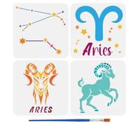 FINGERINSPIRE 4PCS Aries Signs Stencils with 1Pc Brush 20x20cm Aries Zodiac Symbols Stencils Decoration Fantasy Theme Stencil for Painting on Wood Canvas Fabric Wall Furniture DIY Home Decoration