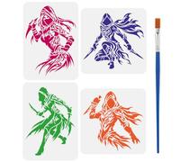 FINGERINSPIRE 4PCS Assassins Painting Stencil with Paint Brush A4/25cm Plastic Assassins Silhouette Drawing Template Decorative PET People Stencil Character Theme Template for DIY Decoration