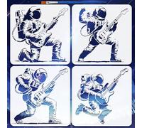 FINGERINSPIRE 4PCS Astronaut Guitar Painting Stencils with Paint Brush 30x30cm Plastic Astronaut Pattern Drawing Templates Reusable Guitar Stencils Character Theme Template for Wall Decoration