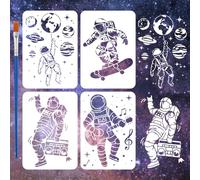 FINGERINSPIRE 4PCS Astronaut Stencils with 1Pc Plastic Paint Brush 21x29.7cm Spaceman Stencil Planet Template Science Fiction Theme Stencil for Painting on Wood, Canvas, Fabric, Wall, Furniture