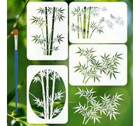 FINGERINSPIRE 4Pcs Bamboo Painting Stencil with Paintbrush 29.7x21cm Bamboo Leaves Pattern Painting Stencil Oriental Plant Leaves Stencils Reusable Plastic Drawing Template for DIY Craft Home Decor